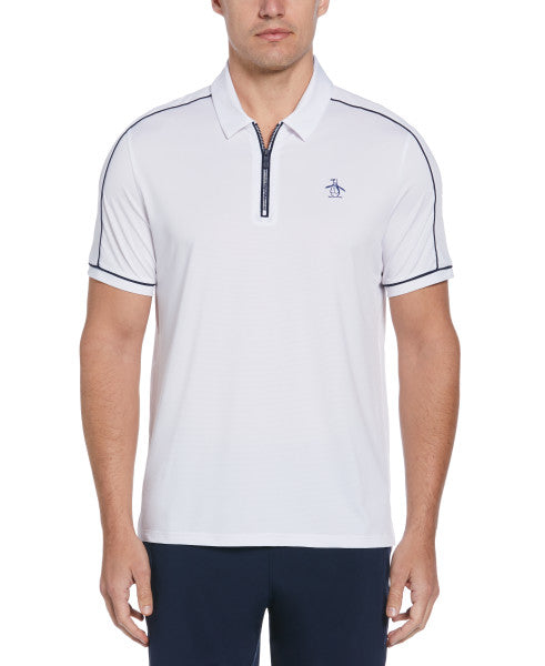 Original Penguin US Men s Piped Performance 1 4 Zip Tennis Short Sleeve Polo Shirt Bright White