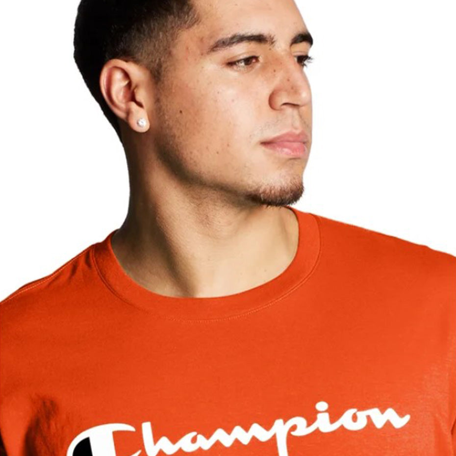 orange and blue champion shirt