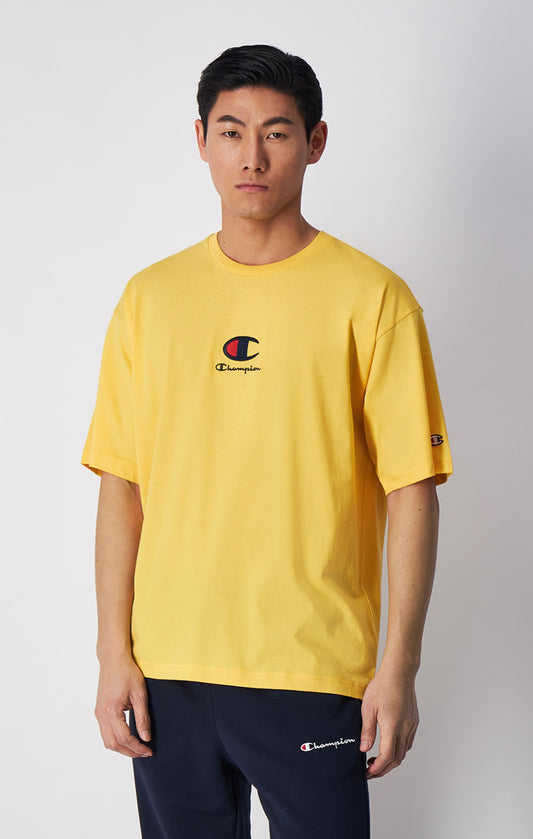 Champion Europe Men’s C & Script  Logo Crewneck T-Shirt – Yellow