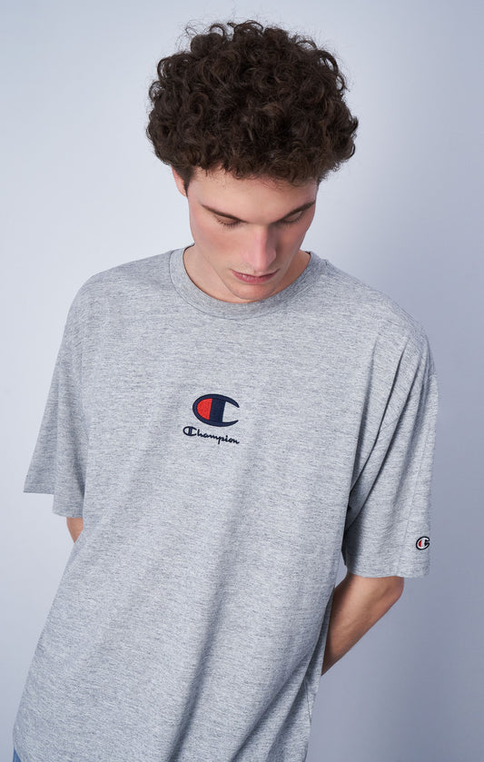 Champion Europe Men’s C & Script  Logo Crewneck T-Shirt – Oxford Grey