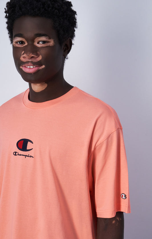 Champion Europe Men’s C & Script  Logo Crewneck T-Shirt – Pink