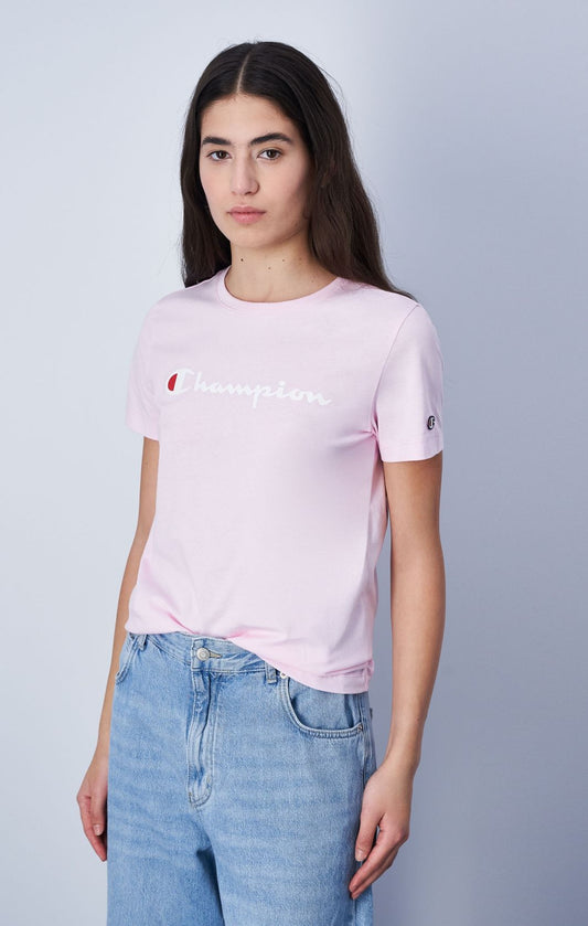 Champion Europe Women’s Script Logo T-Shirt – Pink