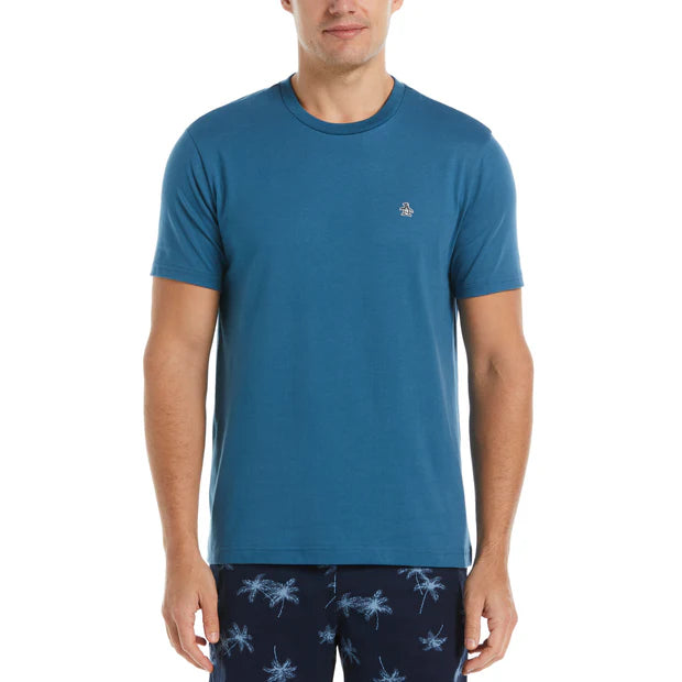 Original Penguin Organic Cotton Jersey Sticker Pete Short Sleeve Tee Shirt – Classic Blue