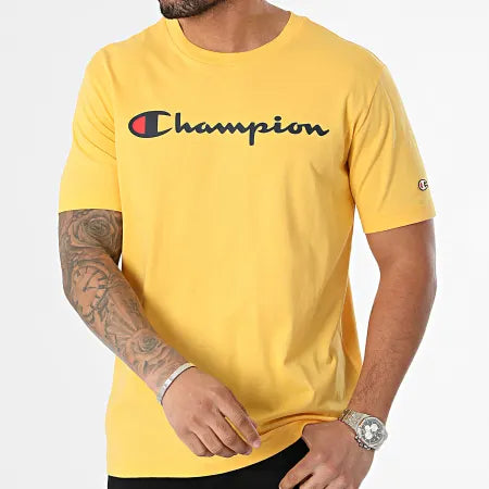 Champion Europe Men’s Full Script  Logo Crewneck T-Shirt – Yellow