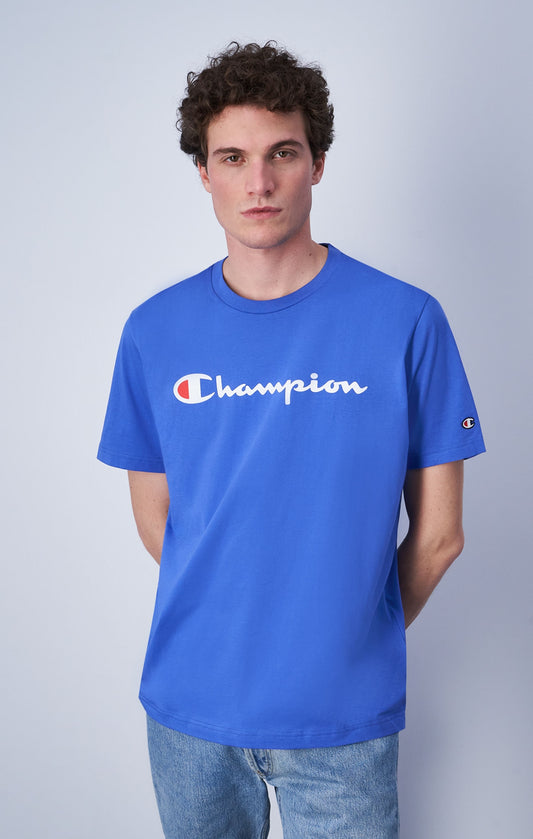 Champion Europe Men’s Full Script  Logo Crewneck T-Shirt – Blue Violet