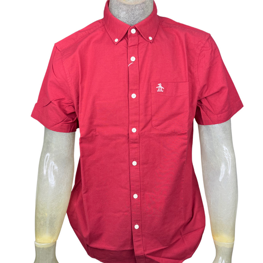 Original Penguin Ecovero™ Oxford Short Sleeve Button-Down Shirt – Red Dahlia