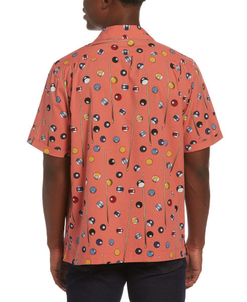 Original Penguin Billiards Print Short Sleeve Button-Down Shirt - Faded Rose