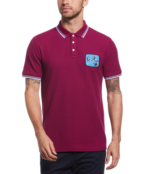 Original Penguin Organic Cotton Jethro Haynes Pique Short Sleeve Polo Shirt - Magenta Purple