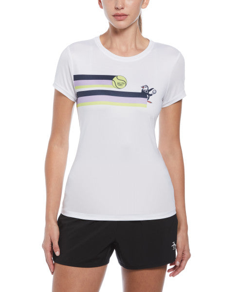 Original Penguin US Women’s Tennis Racquet Pete Color Block Short Sleeve Tee Shirt - Bright White