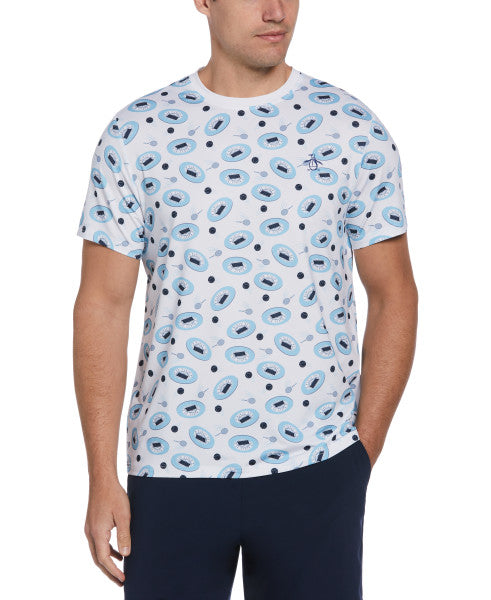 Original Penguin US Men’s Tennis Print Short Sleeve Crew Neck Tee Shirt - Bright White