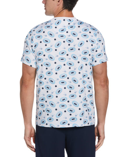 Original Penguin US Men’s Tennis Print Short Sleeve Crew Neck Tee Shirt - Bright White