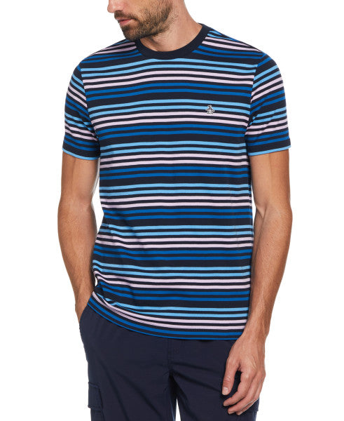 Original Penguin Interlock Engineered Striped Short Sleeve Tee Shirt - Dark Sapphire