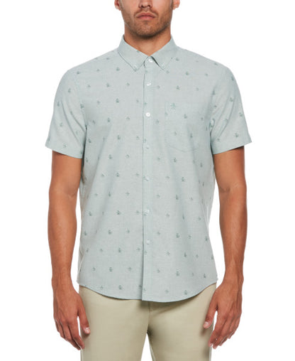 Original Penguin Oxford Re-Pete Print Short Sleeve Button-Down Shirt – Oil Blue