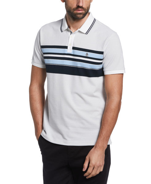 Original Penguin Birdseye Pique Engineered Stripe Short Sleeve Polo Shirt - Bright White