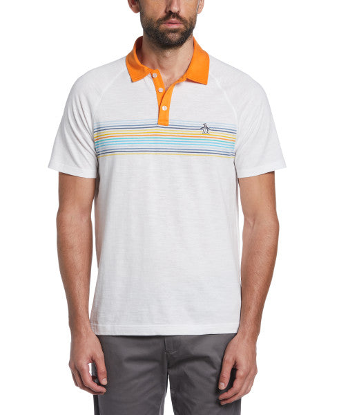 Original Penguin Engineered Chest Stripe Pique Short Sleeve Polo Shirt - Bright White