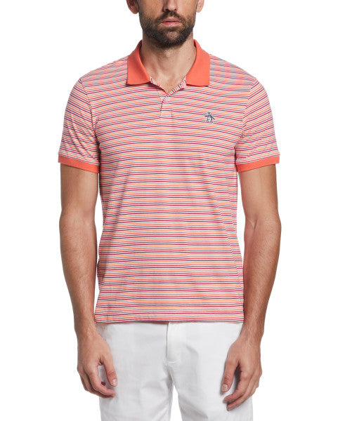 Original Penguin Auto Stripe Short Sleeve Polo Shirt – Hot Coral