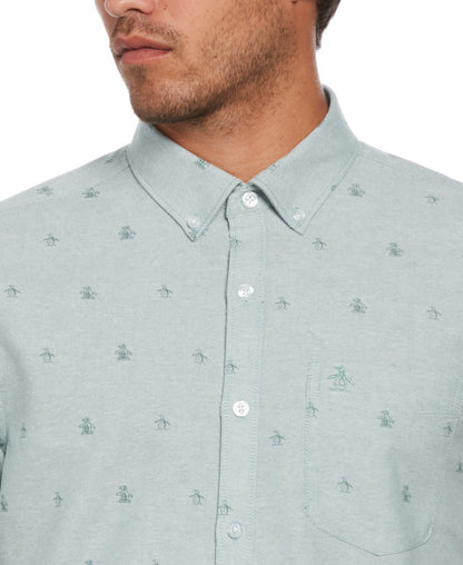 Original Penguin Oxford Re-Pete Print Short Sleeve Button-Down Shirt – Oil Blue