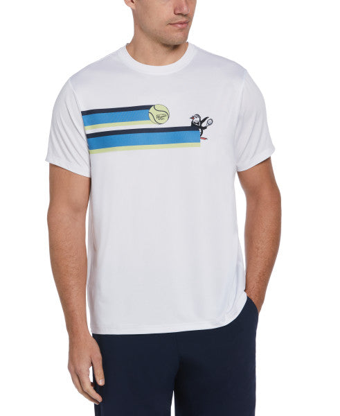 Original Penguin US Men’s 80S Stripe Tennis Print Short Sleeve Tee Shirt - Bright White