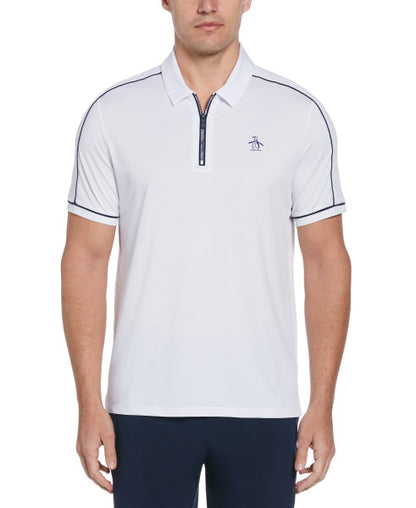 Original Penguin US Men’s Piped Performance 1/4 Zip Tennis Short Sleeve Polo Shirt - Bright White
