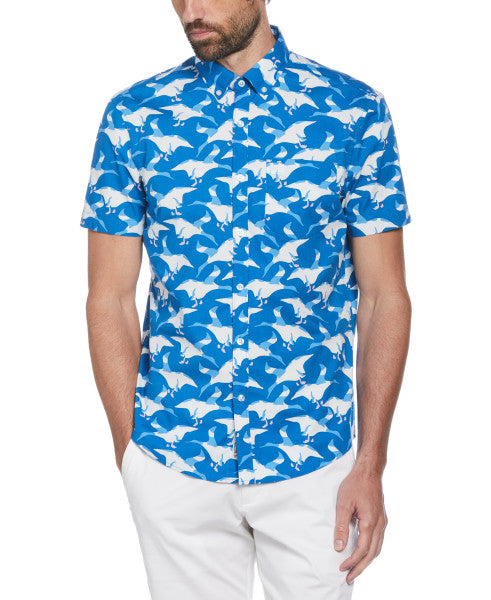 Original Penguin Short Sleeve Poplin AOP Birds  –  Classic Blue