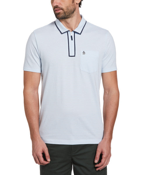 Original Penguin Stripe 1/4 Zip Short Sleeve Polo Shirt – Cerulean