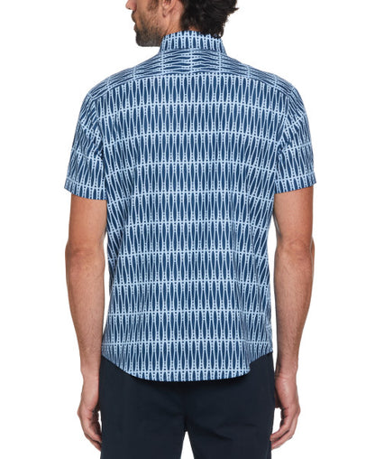 Original Penguin Oxford Allover Bowling Pins Print Short Sleeve Button-Down Shirt – Azure Blue