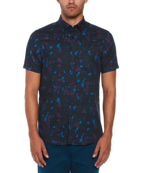 Original Penguin Camo Pete Printed Short Sleeve Button-Down Shirt – Dress Blues