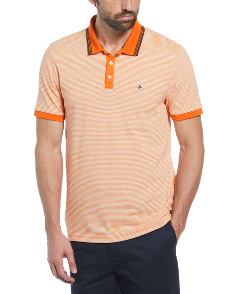 Original Penguin Tonal Stripe Pique Short Sleeve Polo Shirt - Russet Orange