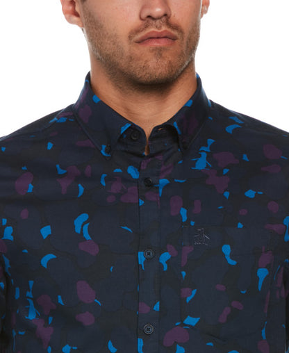 Original Penguin Camo Pete Printed Short Sleeve Button-Down Shirt – Dress Blues