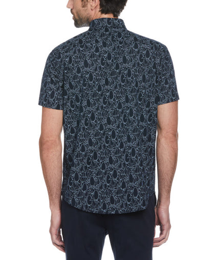 Original Penguin Poplin Print Short Sleeve Button-Down Shirt – Dark Sapphire