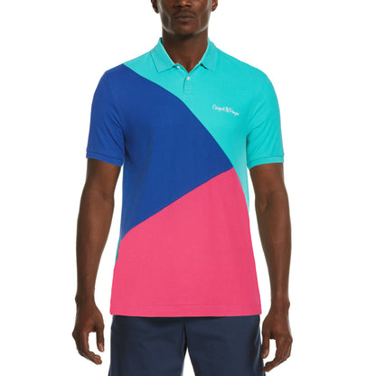 Original Penguin Geometric Color Block Pique Polo Shirt - Atlantis