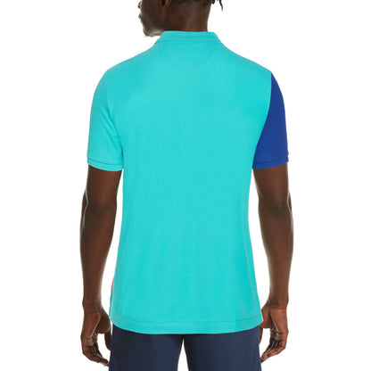 Original Penguin Geometric Color Block Pique Polo Shirt - Atlantis